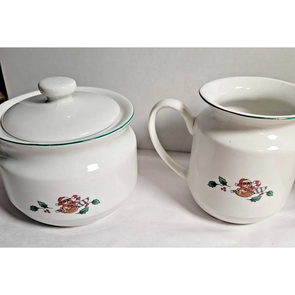 Salem China Whimsical Christmas Creamer & Sugar Set Holiday Tree Animals Ceramic